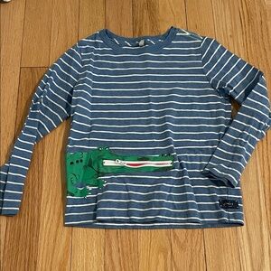 Joules Blue & White Striped Long-Sleeve Top with Green Crocodile Zip Pocket